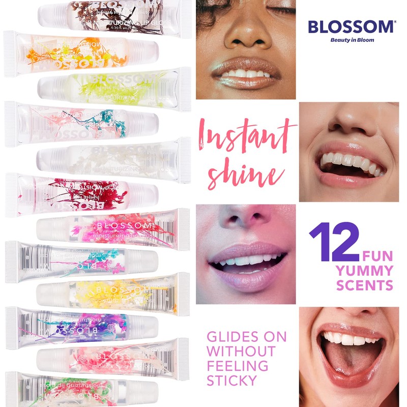 Blossom Scented Moisturizing Lip Gloss Tubes, Infused with Real Flowers,