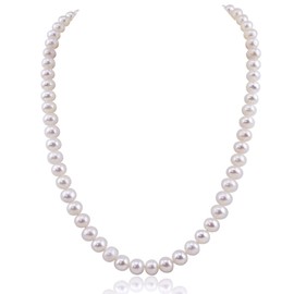 White Freshwater Cultured Pearl Necklace A Quality (6.5-7.0mm), rhodium-plated-base-metal clasp (19)