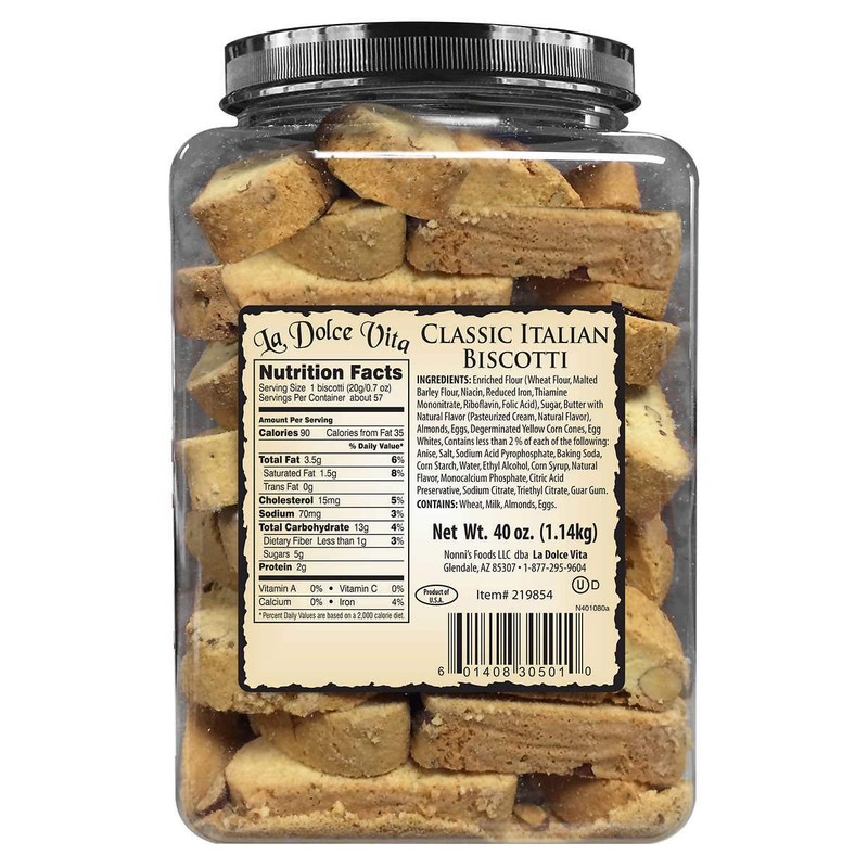 La Dolce Vita Classic Italian Biscotti: 2 Jars of 40