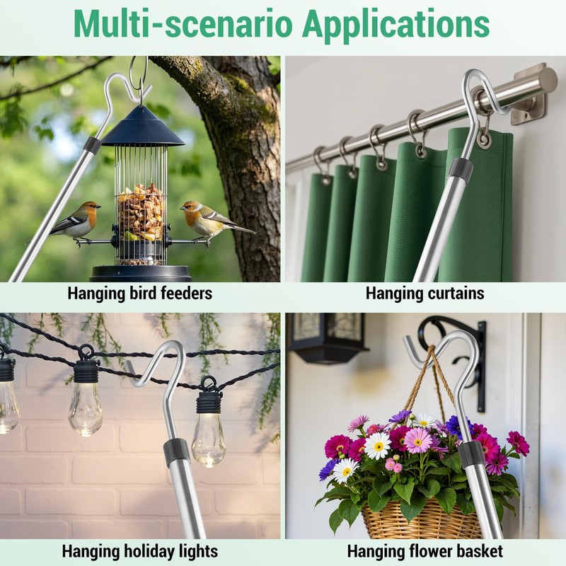 Greeily Clothes Hook Pole, High Reach Garment Hook for Hanging