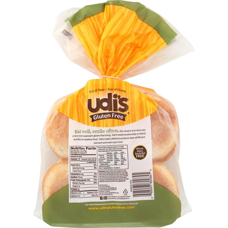 Udis, Buns Hamburgr Whole Green 4 Count, 10.8 Ounce