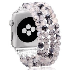 KAI Top Beaded Bracelet Compatible with Watch Band 38mm/40mm/41mm for Women Girls, Dragon Vein Beaded Natural Stone Elastic Band Replacement Stretch Strap for iWatch Ultra SE Series 8 7 6 5 4 3 2 1