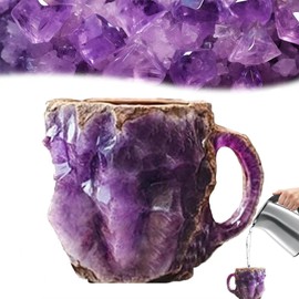 Ylapagne Mineral Crystal Coffee Mugs, Purple Natural 3D Mineral Rock Coffee Mugs With Handle for Milk Tea Hot Chocolate Home Office