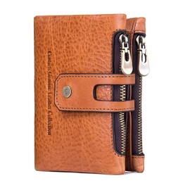 Contacts Bi-fold Leather Wallet, Genuine Leather, Hidden Pocket, Holds Many Cards, Double Zipper, Coin Pocket - -