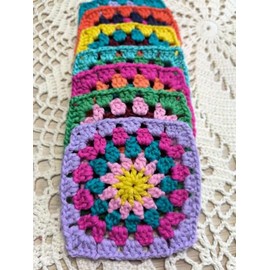 Crochet Granny Square Doily Appliques Embellishments, Scrap Booking, Small Wedding Favors Set of 7 (Summer)
