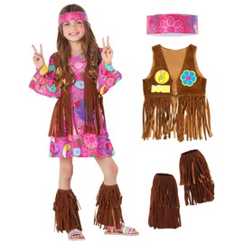 Morph Hippie Costume for Children Girls, Perfect for Carnival, Creative Hippi Design, Ideal for Fancy Dress, XL