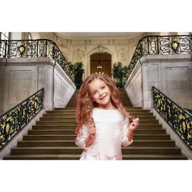 Luxury Hall Interior Chandelier Backdrop Classic Boho Baroque Floral Pattern Stairway Photography Background Royal Palace Retro Stairs Backdrop Decors for Travel Vacation Wedding Photo Props 7x5ft