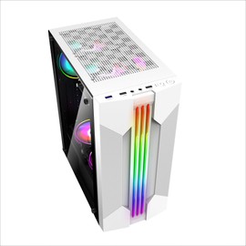 Computer Case Gaming PC Chassis Micro-ATX Tower Adjustable I/O & Fully Ventilated Airflow Tempered Glass Medium Upright High Airflow 240 Water Cooling Support White Without ARGB Fan
