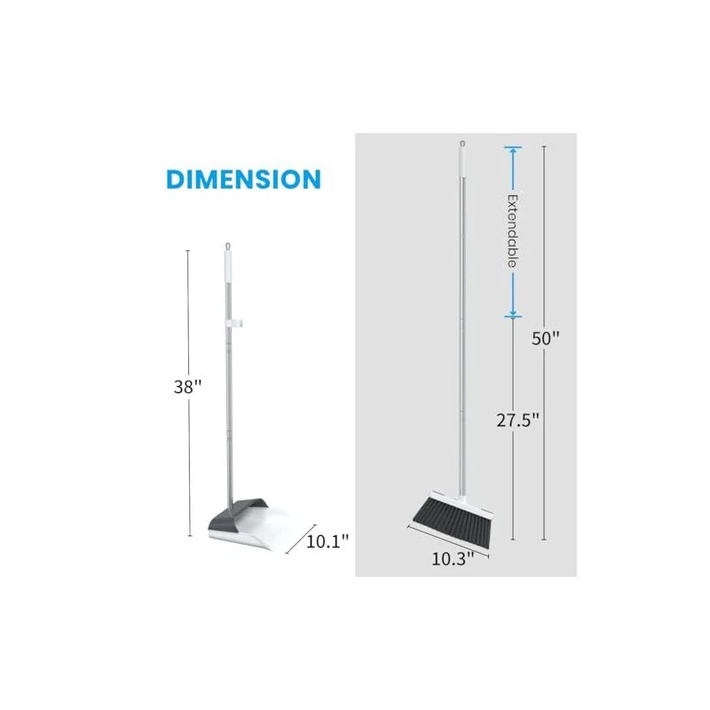 Stand Up Dustpan and Broom Set 50” Long Handle Broom