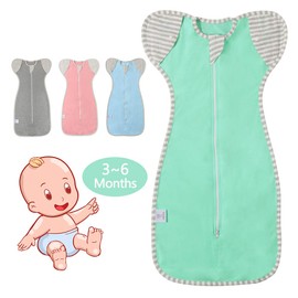 NARUTOO Swaddle Wrap for Baby, Baby Cotton Sleeping Bag, Multifunction Cuff Removable Baby Blanket, Suit for Kids Aged 3-6 Months (Green)