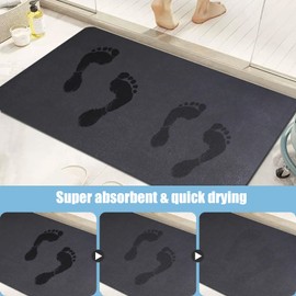 Diatomaceous Earth Bath mat Bathroom Rugs Super Absorbent Quick Dry Non Slip Bath Mat Thin Bathroom Floor Mats Fit Under Door-Shower Rug for in Front of Bathtub Shower,Dark Grey, 15.7"*35.4"