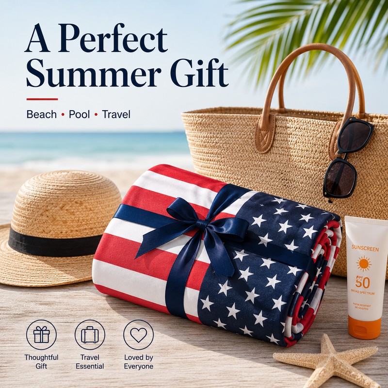 American Flag Beach Towel for Summer Travel – Quick-Dry Soft