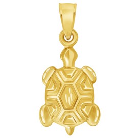 Jewelry America 14k Yellow Gold Mini 3D Turtle Charm Pendant, Yellow Gold