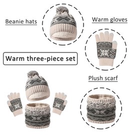 DURINM Wintermütze Schal Handschuhe Mädchen 3 Stück Mädchen Winter Beanie Hut Schal Handschuhe Set Kinder Wintermütze Schal Mütze Warme Beanie Hut Jungen Handschuhe Runder Schal Set Winter (beige)
