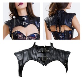 Leather Shoulder Cover Cape Belt Cosplay Party Costume Women Armors Shawl Scarf PU Leather Punk Gothic Knight Armors Leather, Black-m