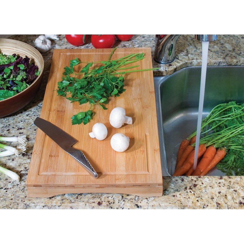 Lipper International Bamboo Wood Over-The-Sink/Stove Kitchen Cutting and Serving Board,