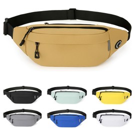 RISIPU Bumbags for Ladies Men,Waterproof 3 Zip Pockets Waist Bag with Headphone Jack and Adjustable Strap,Lightweight Bum Bag for Sport Running Hiking Cycling Travel (Khaki)