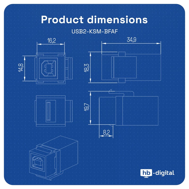 HB-DIGITAL Keystone Module with USB 2.0 BF/AF Female Multimedia Keystone