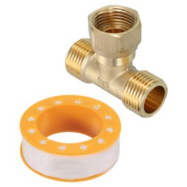 sourcing map Brass Angle Stop, 1/2" Outlet x 1/2" Inlet Compression 3-Way Compression Tee Valve, Supply Line Connector, Water Line Adapter Splitter for Faucet, Water Filters