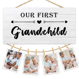 Hiuwevt New Grandparents Gifts Picture Frame Photo Hanging Display, First Time Grandparent Gifts, New Grandma Grandpa Gift, Our First Grandchild Picture Board Photo Holder for Wall Decor
