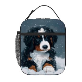 Kamoxi Dog Lunch Box Cute Snowy Mountain Dog Puppy Insulated Lunch Bag for Women Men Teens Kids, Reusable Thermal Cooler Tote Bag with Shoulder Strap for Work, School, Travel, Picnic, Hiking