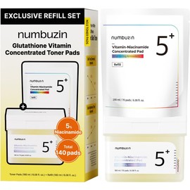 numbuzin Recambios De Discos Tónicos Nº 5 Discos Concentrados De Vitamina Y Niacinamida Doble Cara Glutatión, Niacinamida, Pha Y Lha Exfoliación, Cuidado De La Hiperpigmentación (140 Discos)