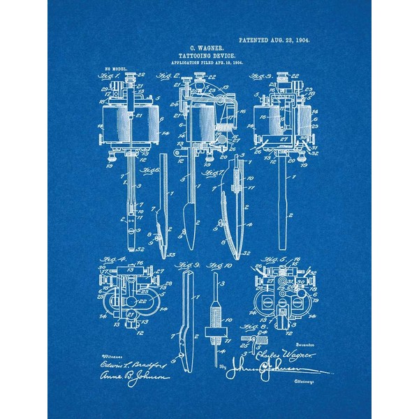 Tattooing Device Patent Print Blueprint (24" x 30") M12385