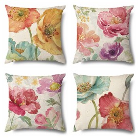 BCKAKQA Throw Pillow Covers 18x18 inches Set of 4 Colorful Flower Cushion Covers 45cm x 45cm Soft Polyester Square Cushion Cases Decorative Throw Pillow Cases for Living Room Bedroom Sofa Couch Bed