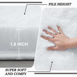 White Fluffy Area Rugs for Bedroom：White Plush Area Rug 4x6 - Indoor Modern Shaggy Soft Carpet for Living Room Bedroom Kids Room Nursery (White, 4x6 Feet)