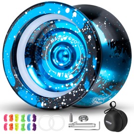 MAGICYOYO N11 Professional Unresponsive Yoyo for Adults, Dual Metal for Beginners, Pro With 12 Strings, Case Bag, Responsive Bearing Kit (Black Blue Silver)