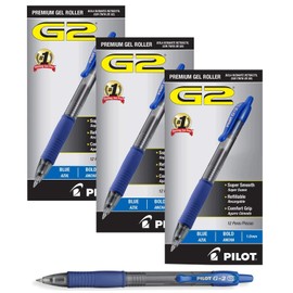 Pilot G2 Retractable Premium Gel Ink Roller Ball Pens Bold Pt (1.) Dozen Box Blue (Blue, 36-Pack)