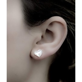 Heart Stud Earrings Mother of Pearl - Silver 925 Sterling - Small Heart Shaped Stud Earrings with Gift Box