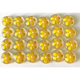 Daisy (Yellow) Set of 24 Hand Painted Glass Gems; Party Supplies, Party Favor, Decoration, Token, Memoir, etc...let Your Imagination Run Wild!