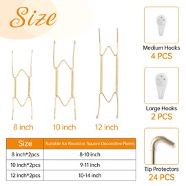 Bilillo 6 Pcs Plate Hangers for the Wall, 8/10/12 Inch Invisible Decorative Wire Plate Holders, Plate Hangers for Display Various Sizes with Wall Hooks for Decorative Plates and Arts Gold
