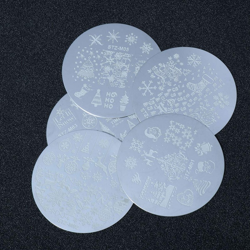 Beaupretty 5pcs Christmas Nail Art Stamping Plate Christmas Tree Snowman