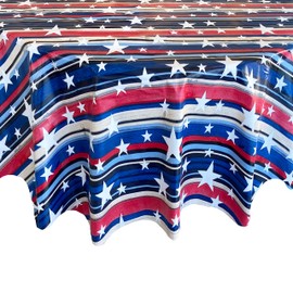 Newbridge Stars and Stripes Red, White and Blue Patriotic Vinyl Tablecloth with Flannel Backing, Easy Care Indoor Outdoor Vinyl Tablecloth, 60 Inch x 84 Inch Oval