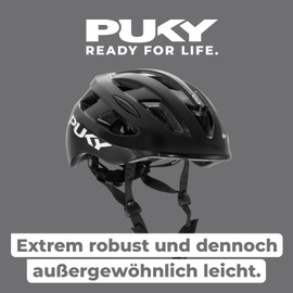 PUKY Helmet M Black | Ideal for Head Circumference 54-58 cm | Lightweight & Ventilated | Robust Polycarbonate & EPS Foam Protection | Light Module & 360° Visibility | Stylish Design & Colour Options