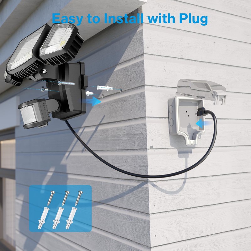 Olafus 70W Motion Sensor Outdoor Light Plug in, Motion Flood