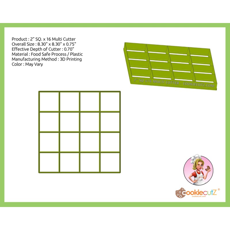 2" Squares x 16 Multi Cookie Cutter (8.3”x8.3”)