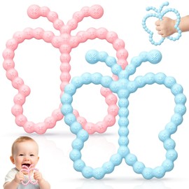 2 Pack Baby Teething Toys 3-6 6-12 Months, Silicone Butterfly Teether Ring