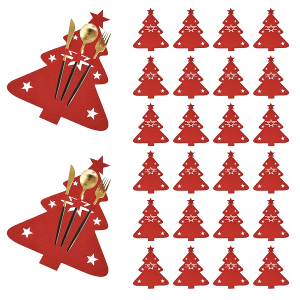 MOROBOR Christmas Cutlery Holder - 24pcs Silverware Bag, Red Utensil
