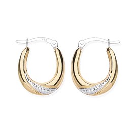 9ct Gold on Silver Oval Creole Earrings ~ Patterned Hoop