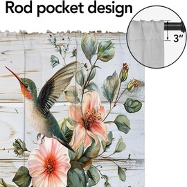 Hummingbird Valance Curtains for Windows Flower Bird Spring Plant Vintage Wooden Board Rod Pocket Window Valance for Kitchen Living Room Bathroom Home Decoration 54 x 18 Inch, 2 Panel