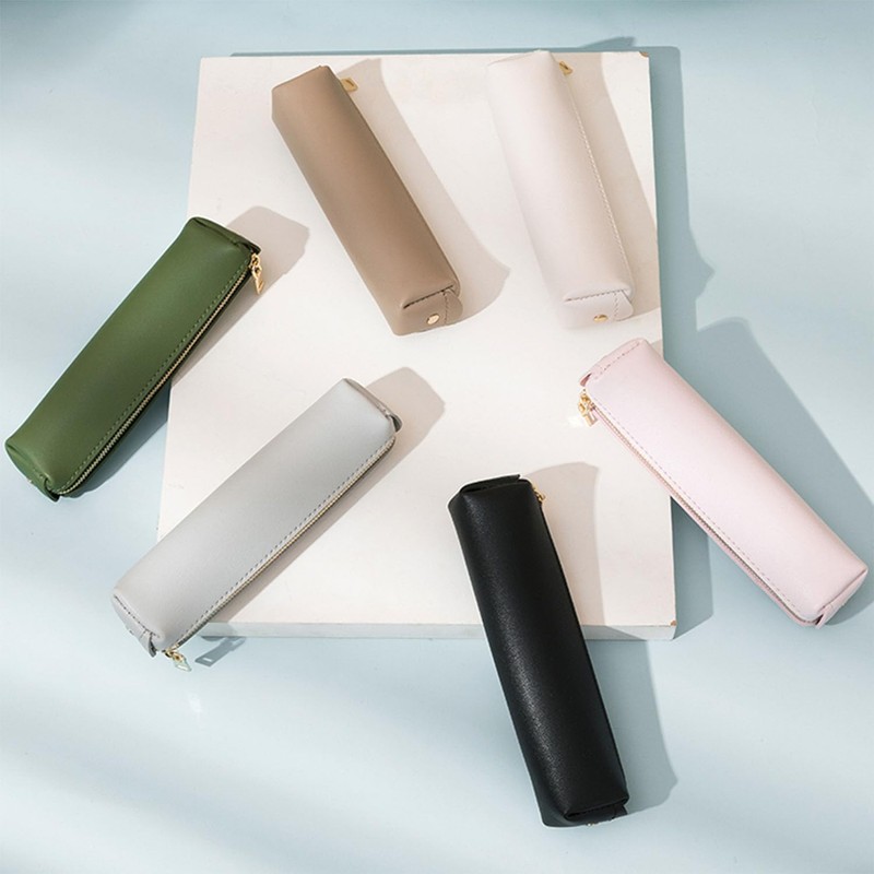 YONBEN School Faux Leather Pencil Case Student Texture Ins Simple(Beige,Faux