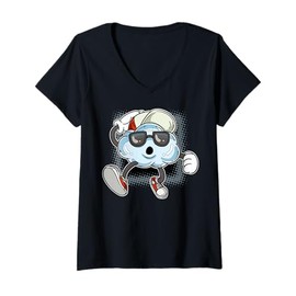 Womens Cartoon Cloud Character Fun Funky Cloud For Kids V-Neck T-Shirt