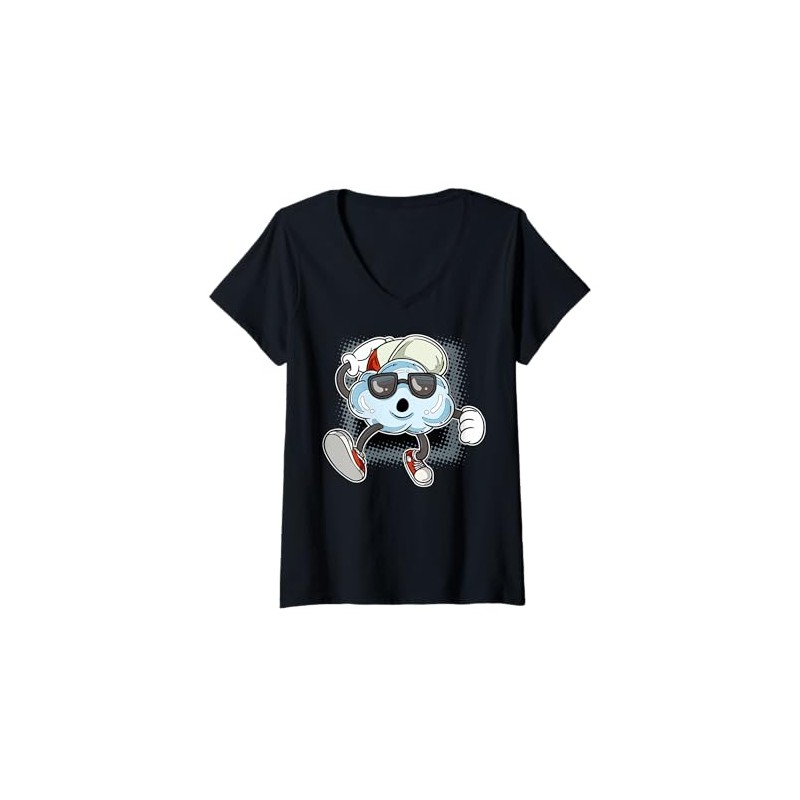 Womens Cartoon Cloud Character Fun Funky Cloud For Kids V-Neck