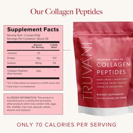 Truvani Hydrolyzed Collagen Peptides | Unflavored | 28 Servings | 20g Grass-Fed Collagen Protein Powder | Promotes Hair, Skin, and Nail Health | Dairy & Gluten Free | Women & Men | Package May Vary