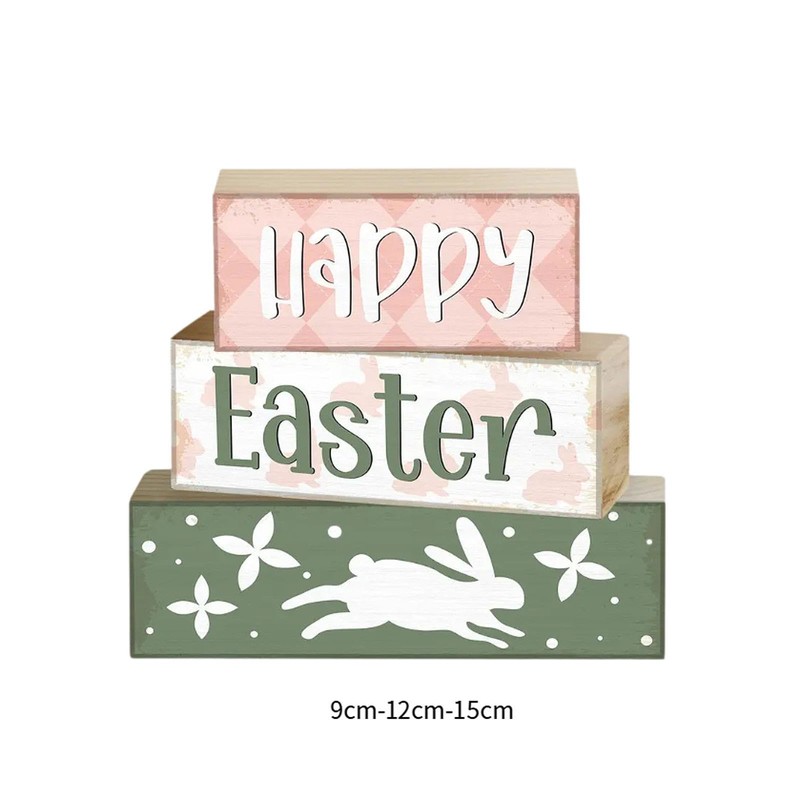 Fenteer 3 Pieces Wooden Easter Table Blocks Easter Tabletop Decorations