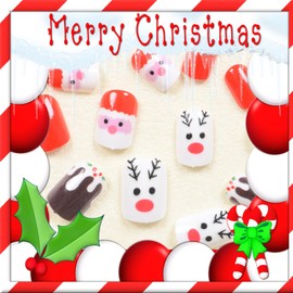 Christmas Red Press on Nails Short Winter Fake Nails Square Xmas Press on Nails Cute with Santa Claus Elk Snowman Design Glossy False Nails Christmas Glue on nails Christmas Acrylic Nails for Women