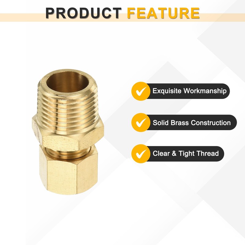 sourcing map 5Pcs Brass Compression Tube Fitting, 5/16" Tube OD